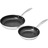 Amazon Basics 2-Piece Non-Stick Stainless Steel Fry Pan Set, 10-Inch and 8-Inch