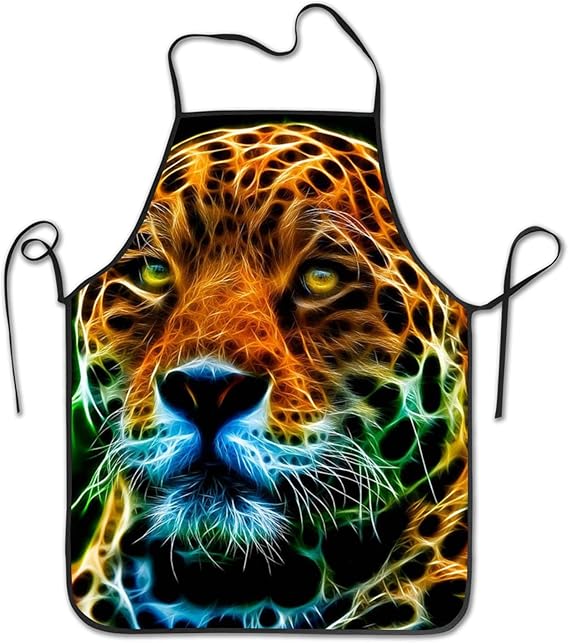 Delantal brillante con diseño de leopardo para chef, hombres y mujeres
