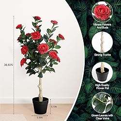 3FT Artificial Camellia Tree, 2 Pack Fake Camellia