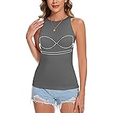 ANYFITTING Built in Bra Tank Tops for Women Sleeveless High Neck Fitted Shirts Summer Spring Basic Undershirts