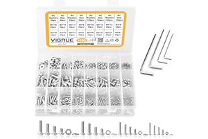 VIGRUE M5 M4 M3 M2 Metric Screws Bolts Nuts Washers Assortment Set with Allen Wrench 1080Pcs Hex Button Head Socket Cap Screws Stainless Steel, Small Bolts and Nuts Assortment Kit