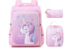 DIGOBAY 3PCS Kids School Backpack for Girls, Girls Backpack With Lunch Box Pencil Case, Kawaii Unicorn Bookbag School Backpacks for Kindergarten Preschool Elementary Pink