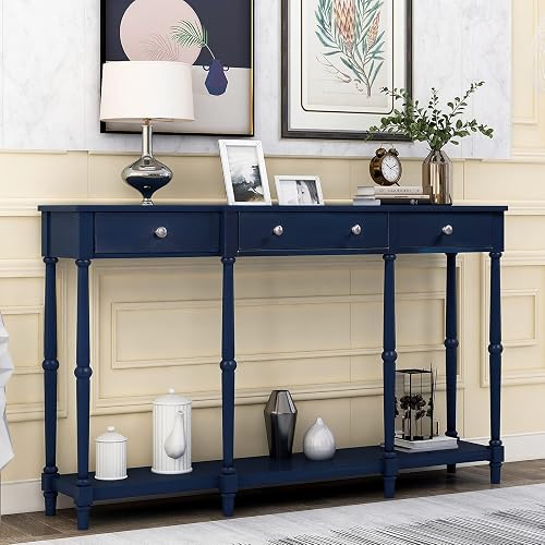 Amposei 58'' Solid Wood Console Table Classic Sofa Table Rustic Narrow ...