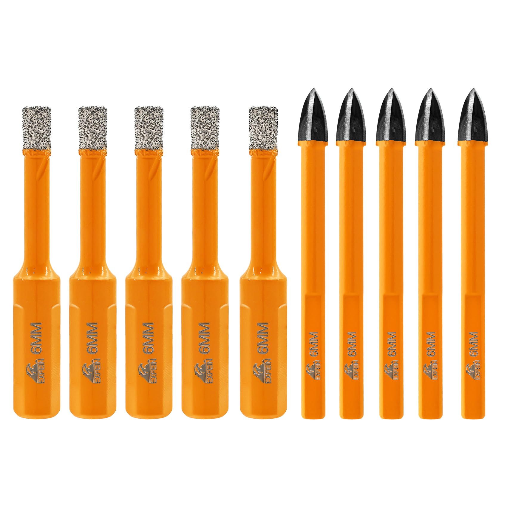 EXFEIN Diamond Drill Bits 6mm- 10pcs Tile Drill Bits & Carbide Drill Bits for Drilling for Ceramic Tile Marble Porcelain