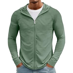 Men's UPF 50+ Sun Protection Full Zip Hoodie Long Sleeve Mesh Quick Dry Sun Jacket Summer Casual Cycling Fishing Jacket