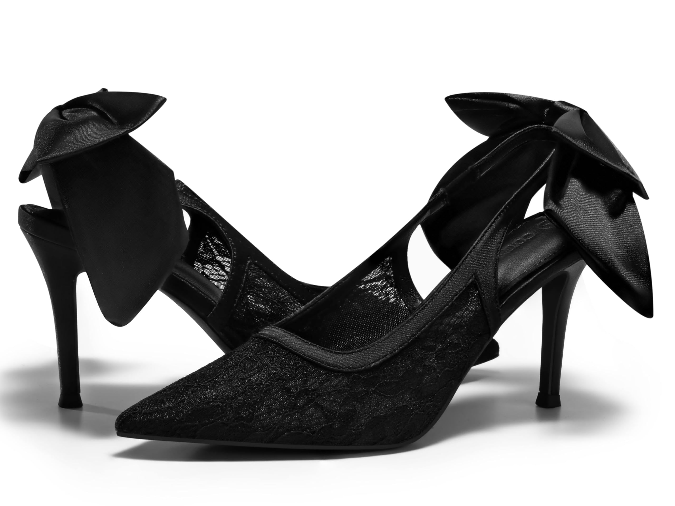 Photo 1 of *USED*
Coutgo Womens Slingback High Heels Bow Closed Pointed Toe Lace Patchwork Party Dress Shoes, Black, Size 8