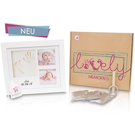 Windelschnecke® Baby Bilderrahmen Abdruckrahmen Set für Handabdruck & Fußabdruck Geschenkbox, Taufgeschenk zur Geburt, Babypa
