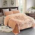 JML Korean Style Mink Blanket Heavy King Size 87" x 94", 10.5 Pounds Plush Fleece Blankets for Winter- Silky Soft and Warm, 2 Ply A&B Printed Embossed Raschel Bed Blanket (Flowers Branches Beige)