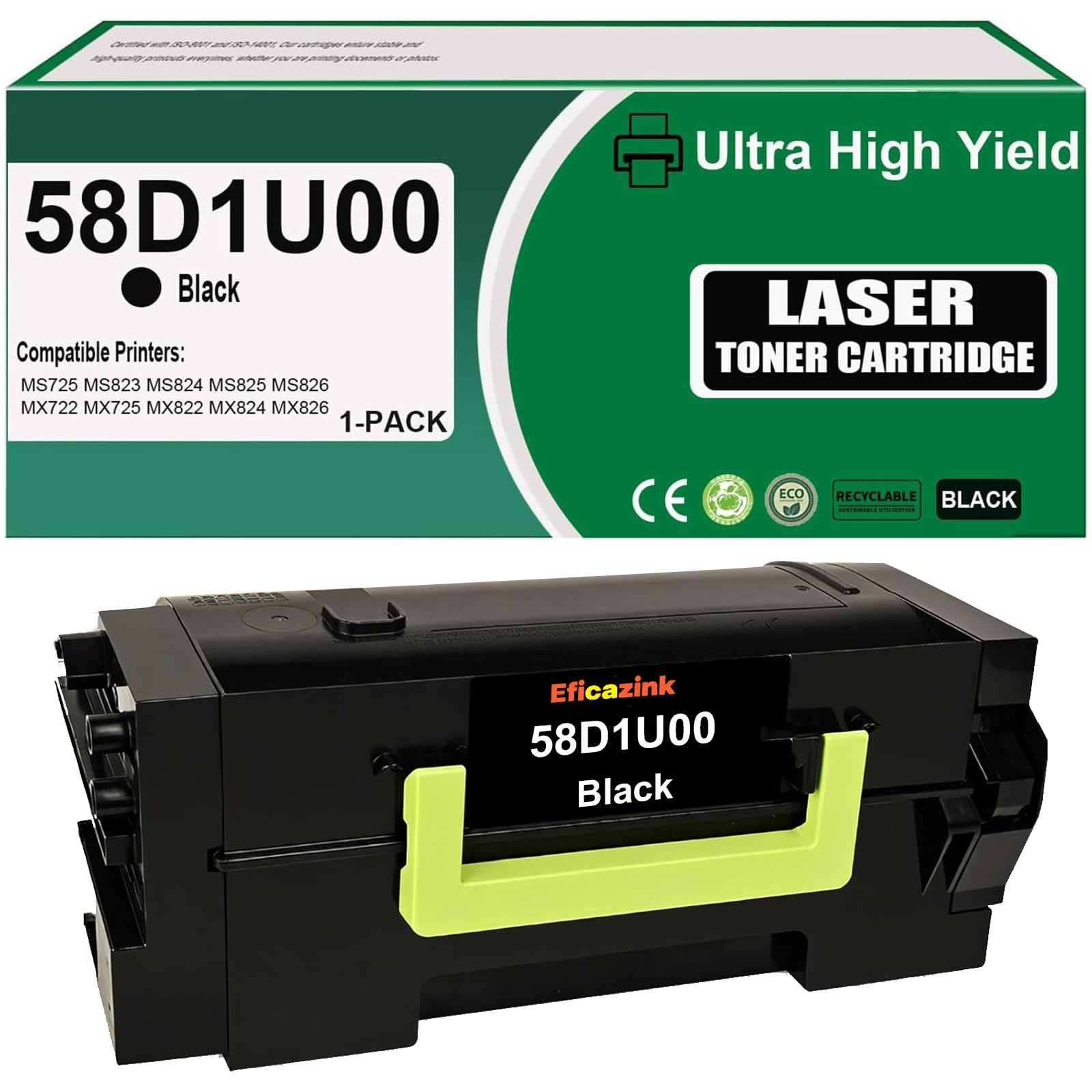 Photo 1 of Eficazink 58D1U00 Ultra High Yield Toner Cartridge Compatible for MS725dvn MS823n MS823dn MS825dn MS826de MX722ade MX722adhe MX725adve MX822ade MX822adxe MX826ade MX826adxe Printers (1 Black)
