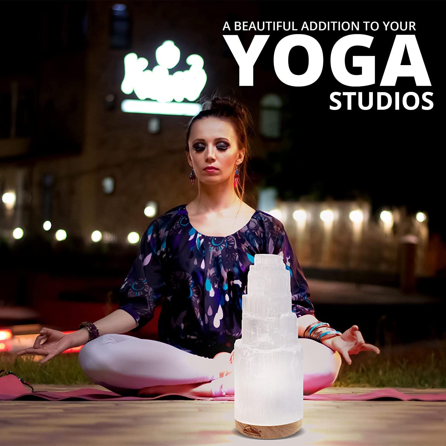 Himalayan Glow Selenite Crystal Lamp 20cm, Moroccan (ETL Certified) Tower Lamp with Wooden Base & USB Charging Cable, Anxiety Relief Healing Crystals for Home Decor