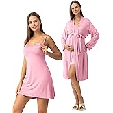 SUNNYBUY Women's Nursing Nightgown Maternity Robe Set, 3 in 1 Labor Delivery Breastfeeding Dress Postpartum Sleepwear
