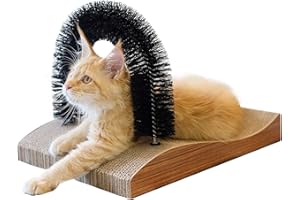 FUKUMARU Cat Self Groomer, 2.0 Version Cat Arch Face Scratcher with Scratcher Pad, Cats Back Grooming Massager Toy Brush for Indoor Kitten and Small Dog