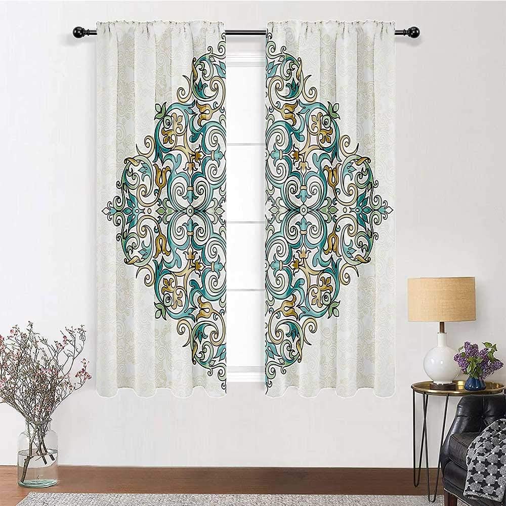 Interestlee Eclipse Blackout Curtains Traditional House Decor for Boy Girl Bedroom Victorian Style Floral Petal Leaf with Shell Spiral French Rococo 2 Panels 96
