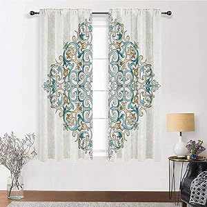 Interestlee Eclipse Blackout Curtains Traditional House Decor for Boy Girl Bedroom Victorian Style Floral Petal Leaf with Shell Spiral French Rococo 2 Panels 96