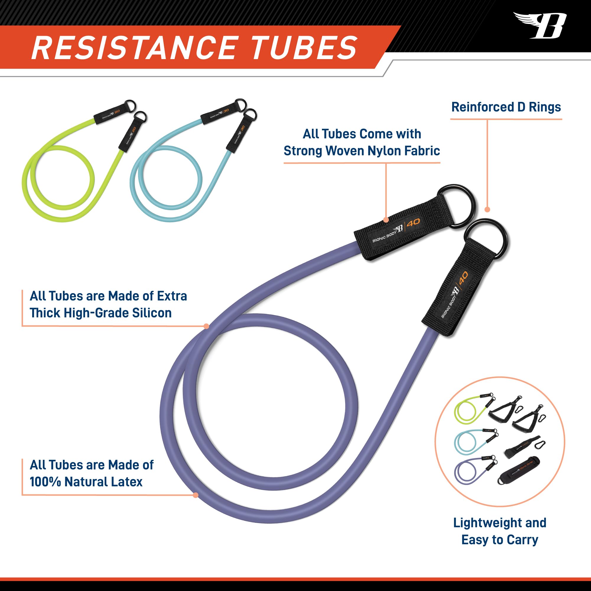 BIONIC BODY 36 Inches Light Weight Resistance Training Straight Bar – Fits All Resistance Bands/Accessories with Carabiners BBEB-020