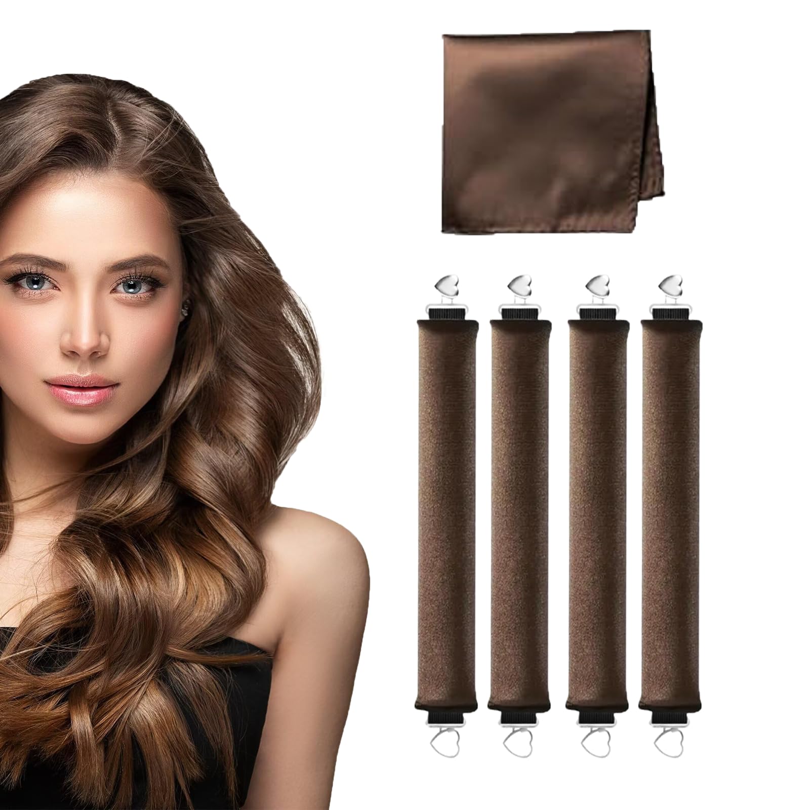 Photo 1 of 4pc Heatless Curls Overnight Hair Curlers - 4 Pcs No-Heat Curling Rod to Sleep In and Shower Cap,Velvet Hair Rollers with Satin Wrap (original packaging)