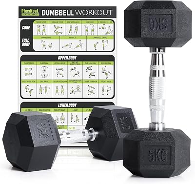 PhysKcal Hex Dumbbells Set 5kg Pair Poly Coated Non Smell 2.5 5 7.5 10 12.5 15