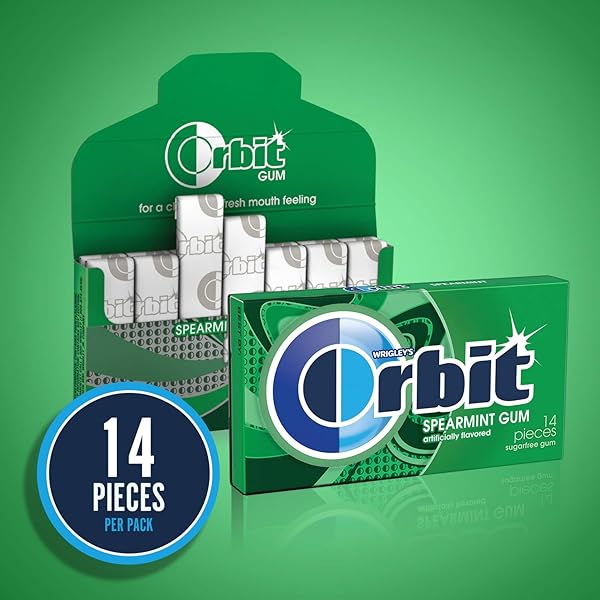 WRIGLEY’S ORBIT GUM SUGAR-FREE SPEARMINT – 12 PACKS IN BULK, 14 PIECES EACH – CHEWING GUM, 168 TOTAL PIECES