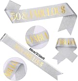 Dimetey Silver Gold 50 & Fabulous Sash Rhinestone Tiara 50th Birthday Set view 2