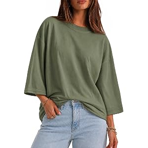 Flowyair Womens Oversized T-Shirt Casual 3/4 Sleeve Summer Boxy Tops Loose Fit Crew Neck Basic Shirts