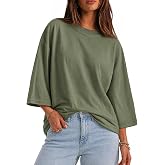 Flowyair Womens Oversized T-Shirt Casual 3/4 Sleeve Summer Boxy Tops Loose Fit Crew Neck Basic Shirts