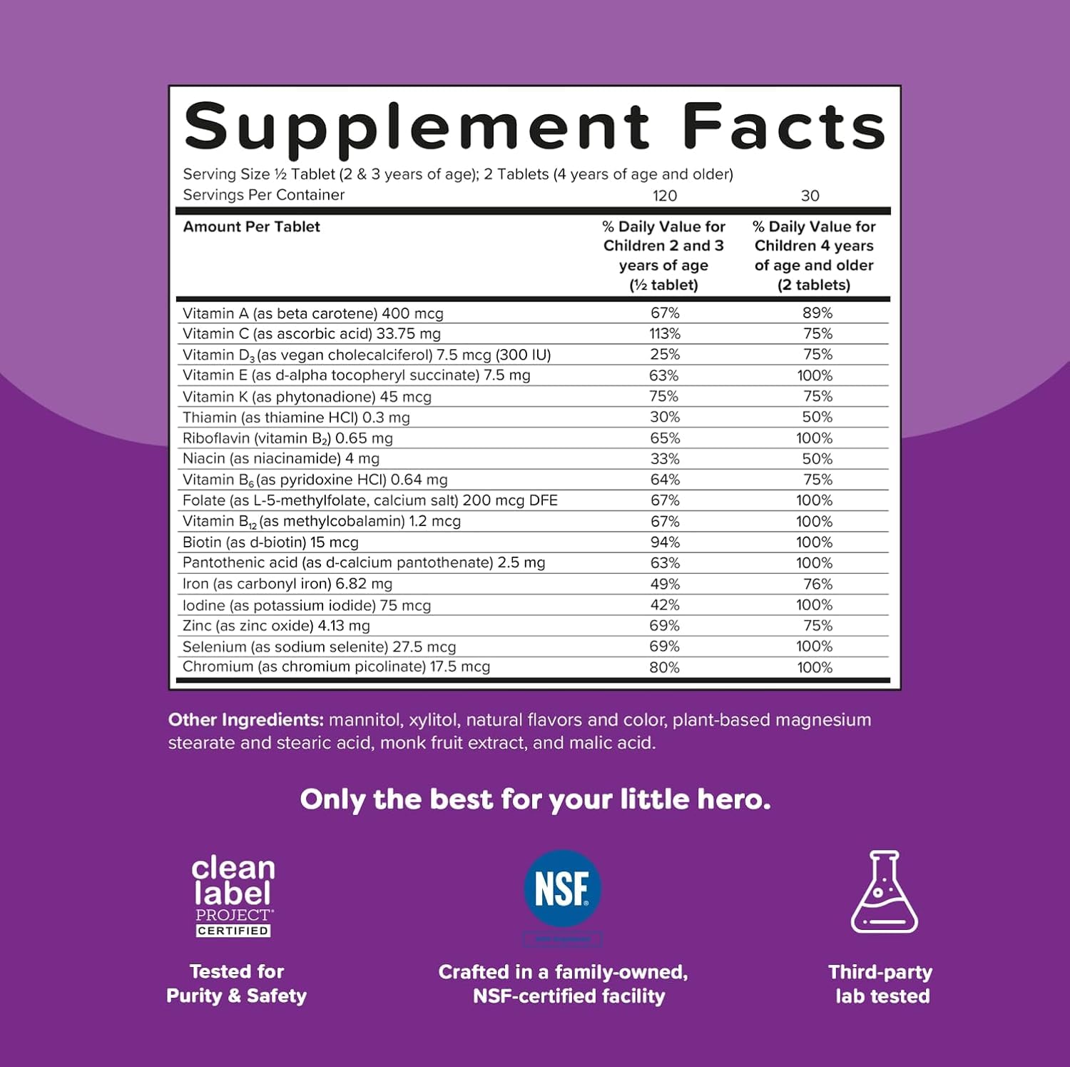 Renzo's Picky Eater Kids Multivitamin with Iron, Dissolving Kids Vitamins with Vitamin D3 and K2 and More, 60 Sugar-Free Melty Tabs, Lil’ Green Apple Flavored