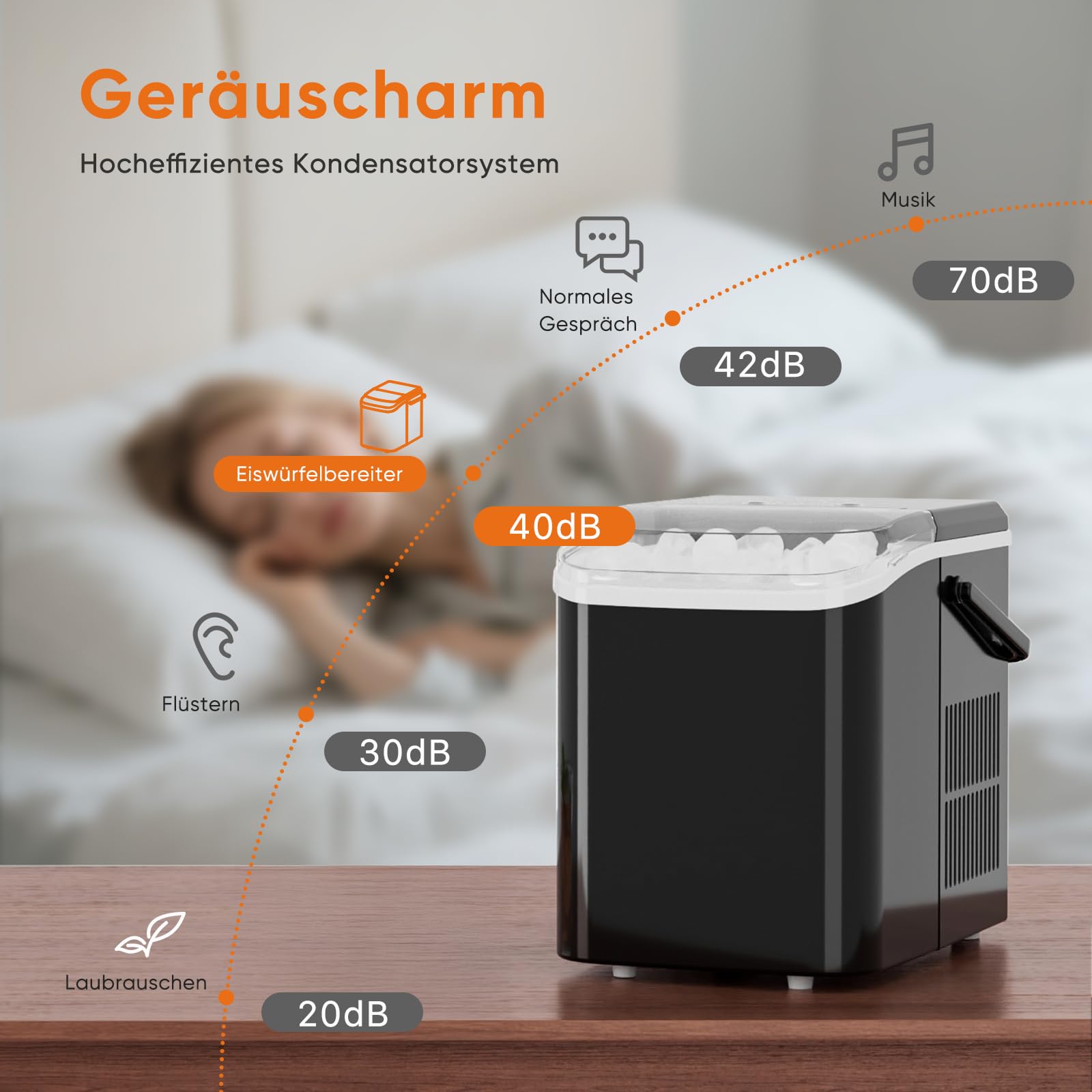 Sweetcrispy Eiswürfelmaschine mit Tragegriff, Selbstreinigend, 9 Eiswürfel in 6 Minuten, 12 kg Eis in 24 Stdn, Kompakt mit 2 Eisgrößen, Kleiner Eiswürfelbereiter für Küche Party Büro Bar, Schwarz 8