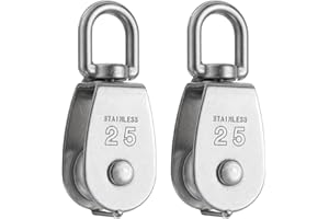 PATIKIL M25 Single Pulley Block, 2 Pack 304 Stainless Steel Heavy Wire Rope Hanging Wire Towing Wheel Lifting Crane Swivel Ho