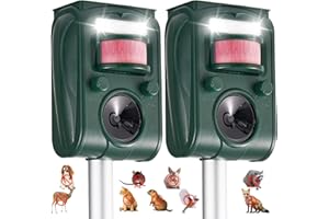 CIIC Upgraded Ultrasonic Deer Repellent Devices Motion Detection, Sloar Waterproof Cat Repellent Outdoor 5 Adjustable Modes, Squirrel Raccoon Rabbit Dog Repellent Deterrent for Yard, 2P