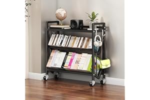 KGOASUHDU Bookshelf Movable Book Cart Multi-Layer Storage Rack Large-Capacity Rolling Cart L-Shaped Carbon Steel Shelf Suitable for Storing Books, Magazines, Newspapers, Shoes