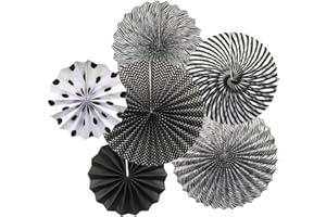 ADLKGG Party Hanging Paper Fans Set, Black Round Pattern Paper Garlands Decoration for Birthday Wedding Graduation Events Accessories, Set of 6