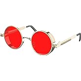 PROUDDEMON Retro Gothic Steampunk Sunglasses for Women Men Round Lens Metal Frame