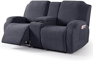 VANSOFY Recliner Loveseat Cover with Middle Console Stretch Reclining Sofa Slipcover for 2 Seat Jacquard Reclining Couch Sofa Covers Furniture Protector with Elastic Straps Bottom (Charcoal Gray)