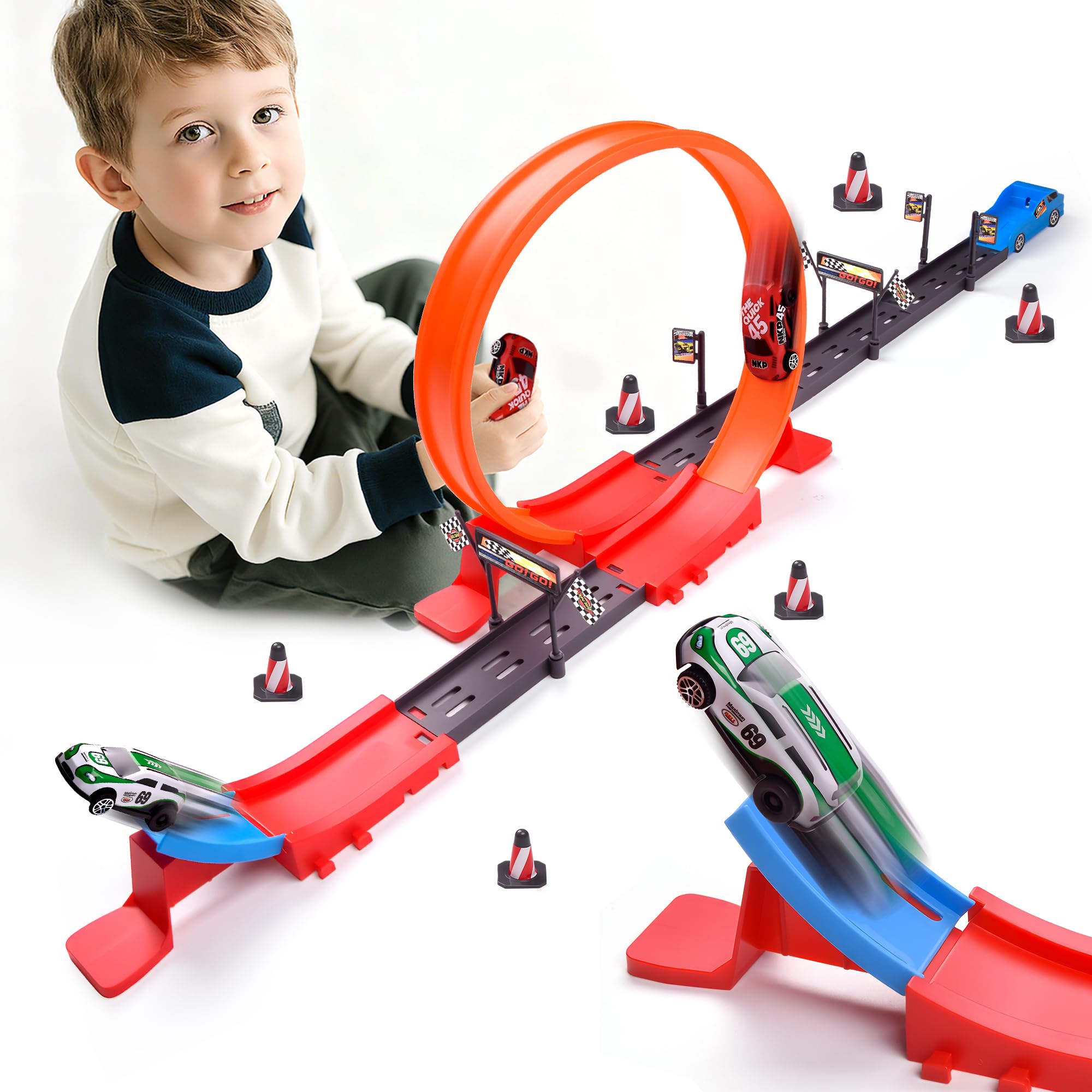 Havnidy Toy Car Track Set with 360° Loop & High-Speed Race Cars – Toy Cars for 3-12 Year Olds – Slot Car Race Tracks Car Toys – Birthday for Boys and Girls