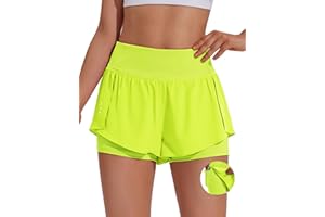 PINSPARK 2 in 1 Athletic Shorts for Women Biker Underneath Running Shorts High Waisted Gym Workout Short with Side Pockets