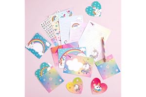 Unicorn Writing Paper Envelope Set - 69 Sheets Letter Paper Set for Girls Children Unicorn Gifts for Girls Certificate Paper 