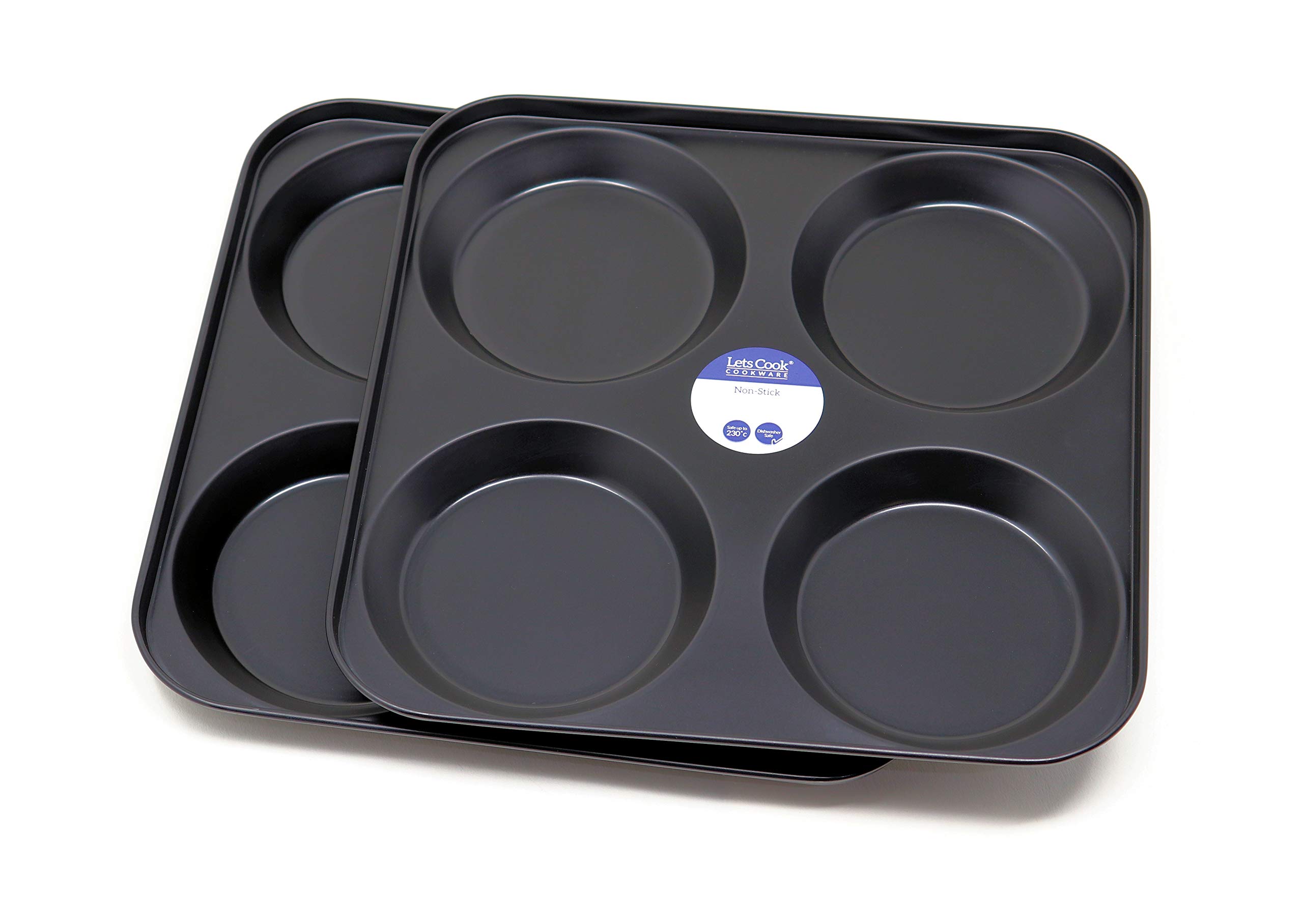 Lets Cook Cookware - 4 Cup Large Yorkshire Pudding Oven Trays, Twin Pack (Set of 2), Non Stick, British Made