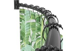 PRETTYHOME Curved Shower Curtain Rod For Bathroom 38-72 Inches, Adjustable Length, Curved Shower Rod, 0.9MM thickness, Round Shower Curtain Rods, Rotate Bracket For Large Shower Space, Need Drilling, Black