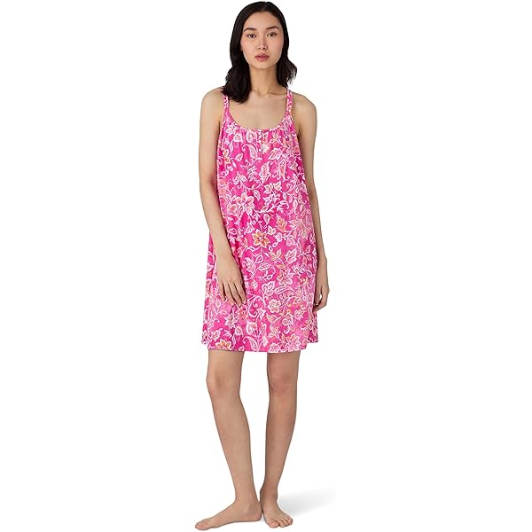 Lauren Ralph Lauren Knit Double Strap Button Neck Gown Pink Stripe