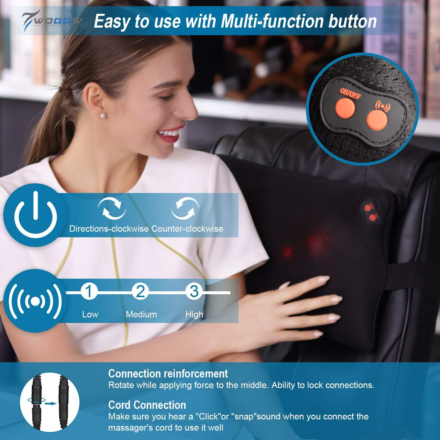 WOQQW Back Massager, Massagers for Neck and Back with Heat, Electric Back Massages Pillow for Back, Deep Tissue Kneading Massager for Shoulder, Lower Back, Leg, Foot, Muscle Pain Relief: Home & Kitchen