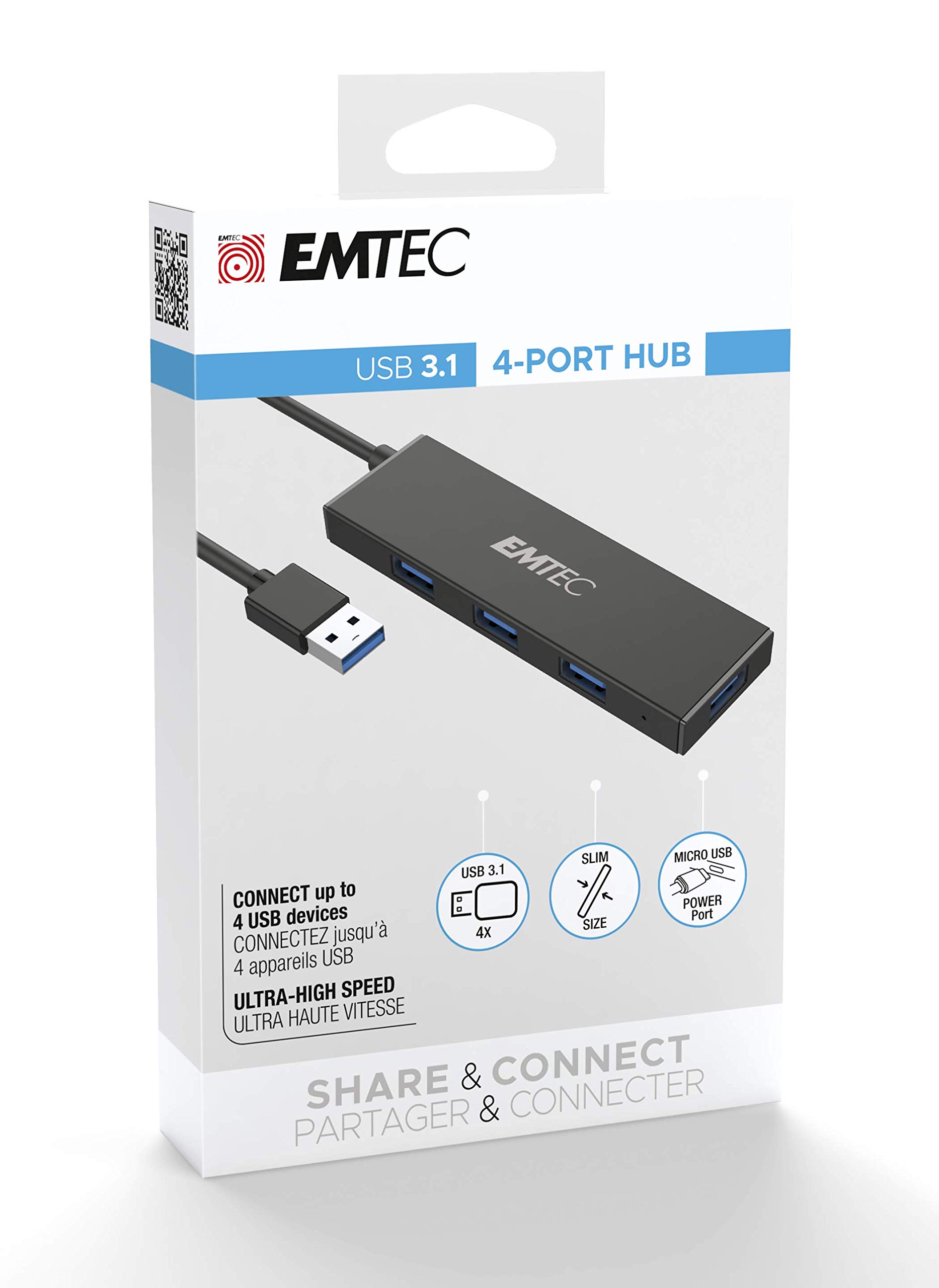Emtec Hub Ultra Slim USB3.1 4-Port T620A Type-A - Micro SD ECHUBT620A