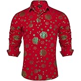 DiBanGu Silk Paisley Dress Shirts for Men Long Sleeve Button Down Shirt Casual Regular Fit Mens Shirts Wedding Party