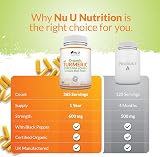Nu U Nutrition Organic Turmeric Curcumin 600mg with Black Pepper 365 Veg Caps view 5