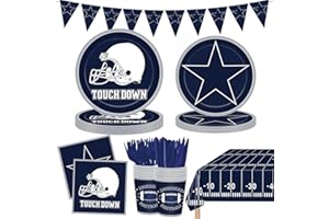 REJOICE BUNNY 122PCS Football Party Supplies for Boys Teen Sport Themed Party Decorations American Rugby Plates Napkin Cups Tablecloth Banner Forks Knives Game Day Tableware Set for 20 Guests