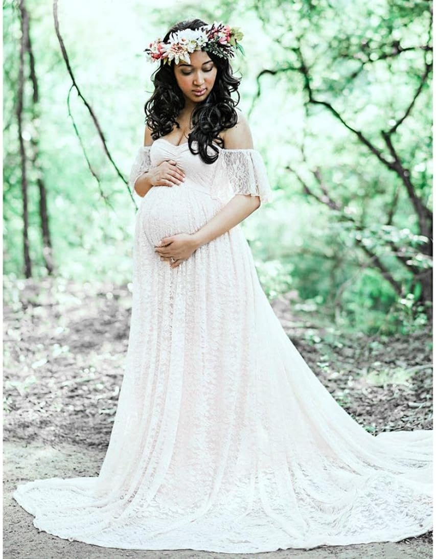 maternity casual lace off shoulder dress