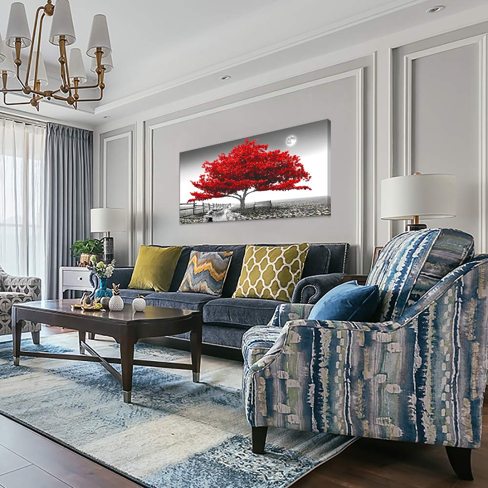 Wall Art for living Room Red Tree Landscape Canvas Wall Decor 1 Pieces Modern Landscape Canvas ...