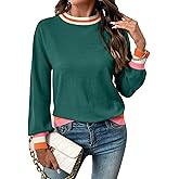 SHEWIN Womens Sweaters Crew Neck Long Sleeve Tops Knit Color Block Fall Outfits for Women 2025