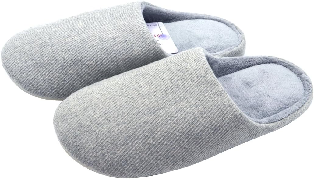 Silkgrace Women's Antibacterial Coral Fleece Cozy Wool Slippers Soft Anti Slip TPR Rubber Sole (11-12 B(M) US, Grey)