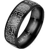 Hipunk Stainless Steel Islamic Muslim Shahada Ring - Mohammad Arabic Letter Rings Band Prayer Religious Calligraphy Ayatul Kursi Allah Rings Eid Ramadan for Men Women Size 9-12