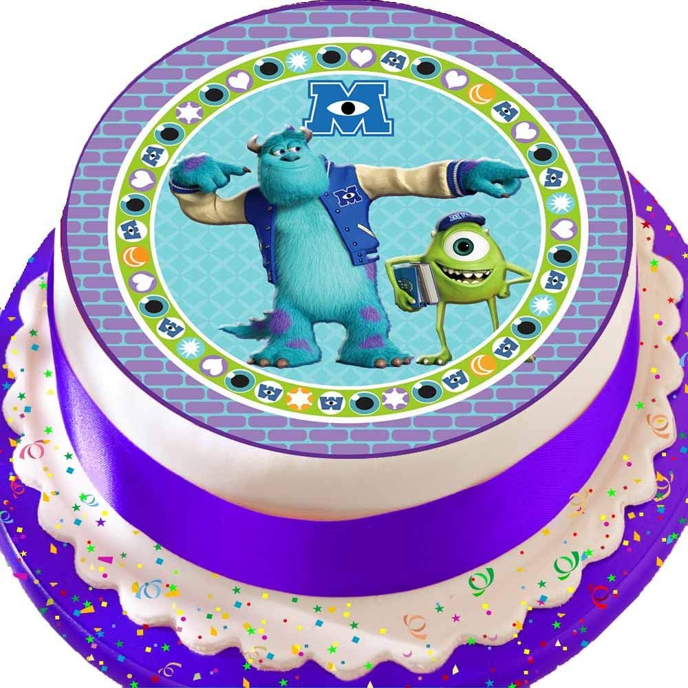 PRECUT Edible Icing Large Cake Topper - 7.5 INCH Round Monsters INC Ready for University